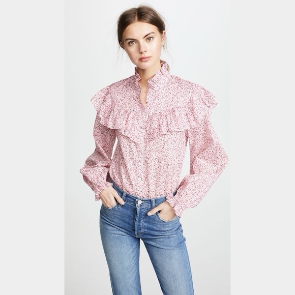 LoveShackFancy Erica Floral Ruffle Top, Women's‎ Size XS - Picture 2 of 8